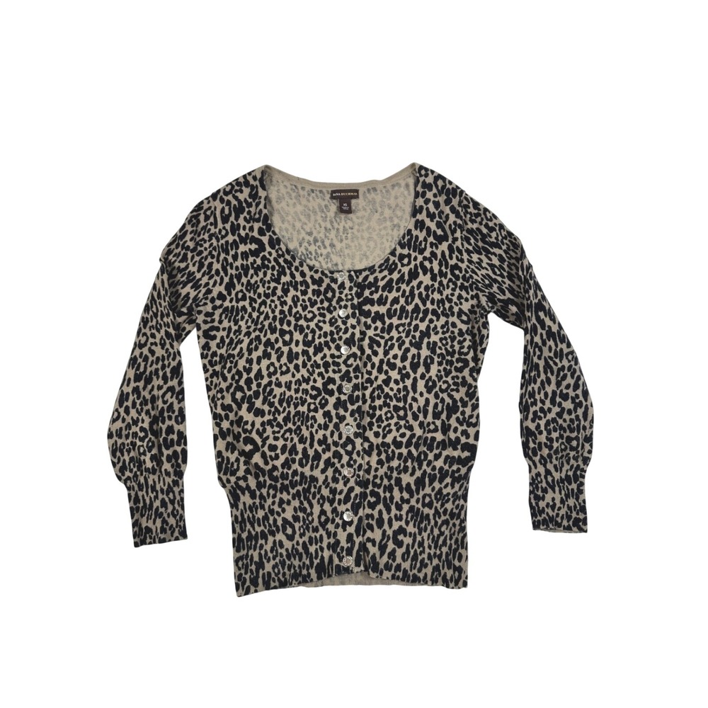 Dana Buchman Leopard Print Cardigan Sweater Tan Black‎ Button Front  XS